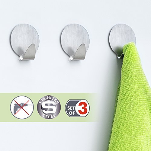 Tatkraft Runda Selbstklebend Runde Handtuchhaken Bad und Küche Edelstahl 3tk - 2