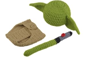 CICONY Fotografie Zubehör Sets für Babys, Handgemachte Häkeln Strick Yoda Anzüge für Neugeborene Fotografie