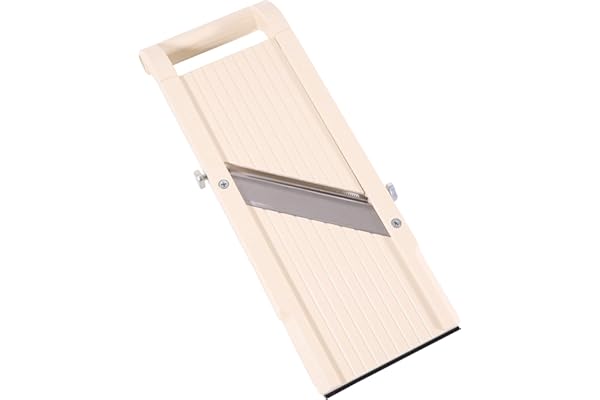Benriner Mandoline japonaise pour légumes, 9,5 cm blanche: 3 lames interchangeables en acier inoxydable et protection de sécurité, Mandoline manuelle pour râper, Trancher et couper en julienne BN-95W