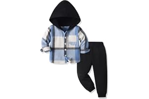 UUAISSO Babykläder för småbarn plädtoppar med huva sweatshirt byxor höst vinter kostymer
