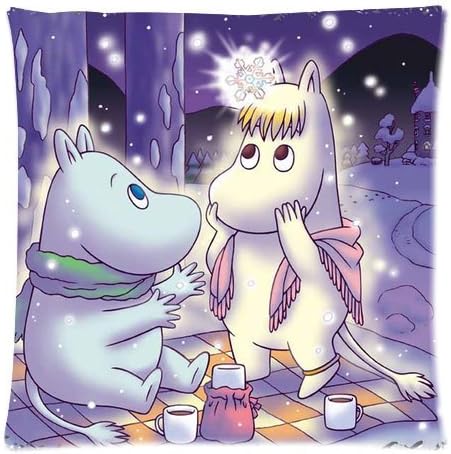 Moomin Theme Custom Cotton Zippered Cushion Cover Pillowcase Pillow Cases 18x18 (Twin sides)