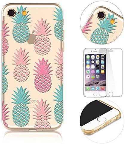 iPhone SE Case, MingKun Transparent Printed Pattern TPU [Pineapple Series] Cover for iPhone SE 5S 5 Case Ultra Slim Design Crystal Clear Silicone Soft Shell Scratch-Resistant Protective Skin Case Cover Bumper + 1X Glass Screen Protector - Color 1