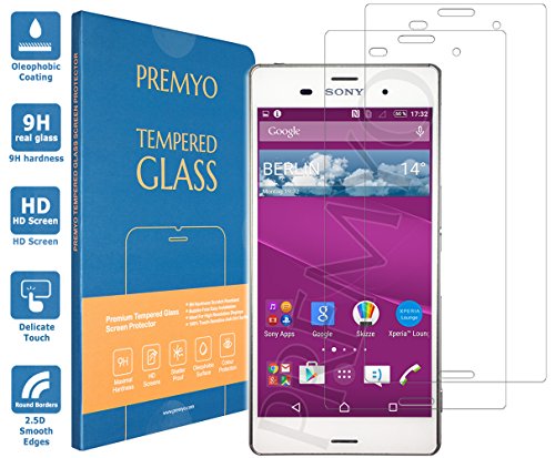 PREMYO cristal templado Xperia Z3  Protector cristal templado Z3 con una dureza de 9H  bordes redondeados a 2 5D  Protector pantalla Sony Xperia Z3  2 Piezas 
