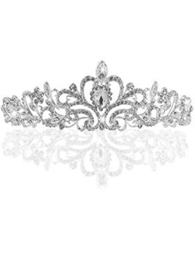 Tinksky Zarte Hochzeit Braut Prom Shining Crystal Strass Krone Tiara Stirnband (Silber)
