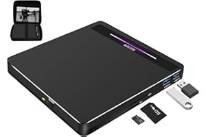 NOLYTH External CD DVD Drive for Laptop, USB 3.0 Type-C Portable with SD/TF 2 USB Ports, Slim CD/DVD RW Burner Rewriter Reader Player for Mac Macbook PC Windows Linux
