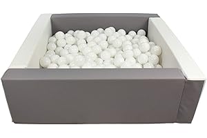 Velinda Soft play ball pit, home ball pit, indoor, outdoor, ball pit + 300 balls (Ball pit/balls colour: white, grey/white)