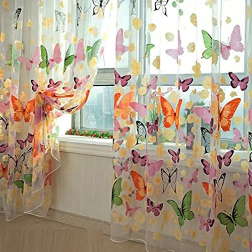 Preisvergleich Produktbild Blumenschmetterlings Gardinen Gardine Voile Tulle Fenster Vorhang 100x200cm