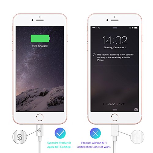 Syncwire C  ble iPhone  MFI Certifi   Apple  Chargeur iPhone Charge Synchro Ultra Rapide pour iPhone X 8 8 Plus 7 7 Plus 6S 6S Plus 6 6 Plus SE 5C 5S 5  iPad Air  Pro  iPad Mini - 2M Blanc
