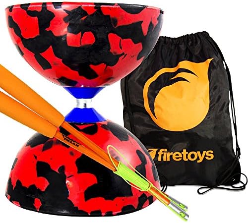 Jester Medium Diabolo Red/Black with Orange Superglass Diablo Sticks, String &amp; Firetoys® Bag