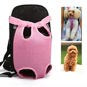 Xiaoyu Pet Carrier Backpack, Adjustable, Hands-Free, Legs Out and Breathable Pet Dog Cat Front Carrier Backpack for Walking, Hiking, Biking Travel, Outdoor and Motorcycle, Pink, L