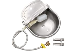 MUALROUS Edelstahl Automatischer Tränke-Viehwassertrog mit Ablassschraube, Anschluss, geflochtenem Schlauch, Befestigungsschrauben für Schafziege Pferd Hund Wasserschale Trog