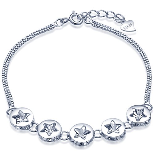 Unendlich U Modisch Sterne Ringe Damen Charm-Armband 925 Sterling Silber Doppel Armkette Verstellbar Armkettchen, Silber