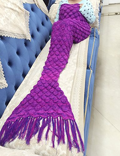 JiazuGo Handgemachtes Meerjungfrau Decke, warme Sofa-Wohnzimmer-Decke für Erwachsene und Kinder (purple)