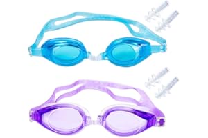WOWTLMY Kids Swimming Goggles 2 Pack - Silicone Waterproof Goggles for Girls and Boys With Clear Lenses and Adjustable Shoulder Straps