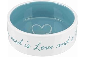 Trixie Comedero Cerám c/Corazón, 0.3l/ø12cm, Crem-AzulClar