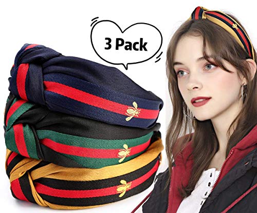 Headbands for Women Knot Elastic Hair Hoops for Girls Vintage Satin Turban with Animal Print, Yoga Workout Fashion Hair Accessories, 3 Pack