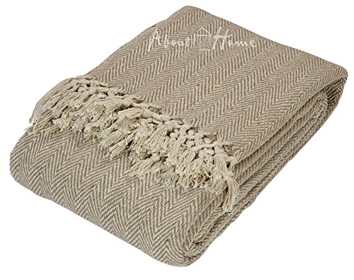 100% Cotton Herringbone Design Natural & Beige 3 Seater Sofa Bed Settee Throw 225cm x 250cm by IM