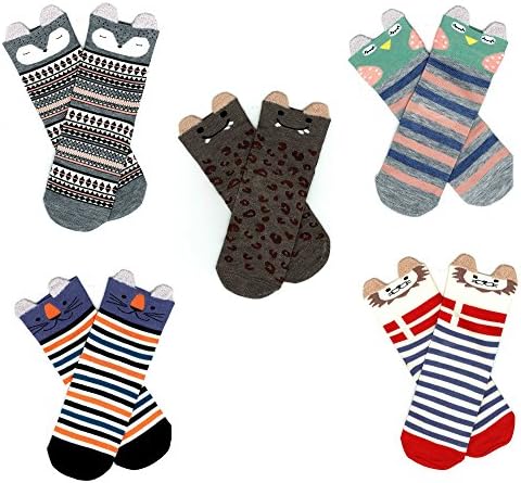 5 Pairs Women Socks 100% Cotton Cute 3D Animal Design