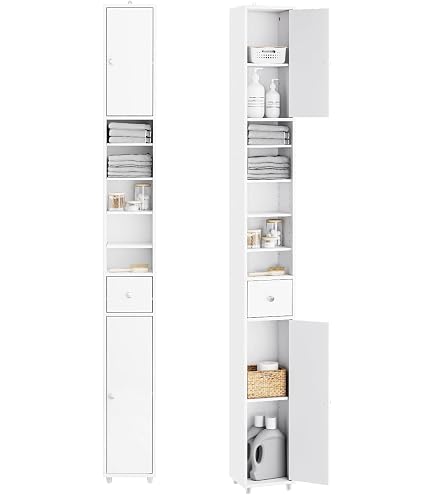 Badezimmer Schrank Mit 4 Schubladen – Freistehend, Weiß, 30x30x82cm