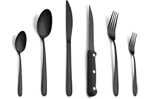 Pleafind 72 pezzi noir set posate in acciaio inox, per 12 persone per uso alimentare, in argento con coltello, cucchiaio, forchetta, coltello da bistecca, lavabili in lavastoviglie