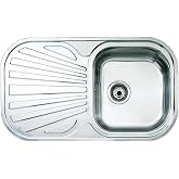 TEKA Built-in 1 Bowl Sink with Drainer, 18/10 Stainless Steel, Reversible, Depth 17 cm, Cabinet 45 cm, Stylo 1C 1E