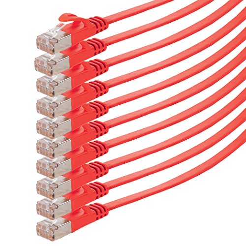 2m - CAT7 cable de red plano rojo - 10 piezas 10 Gbit/s Gigabit LAN piso flaco cable Patch compatible con compatible con CAT5 CAT6 CAT7 CAT8 Cat8 cinta Lan cable