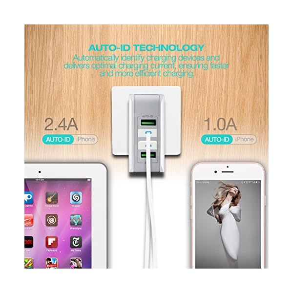 Cargador USB Multipuerto, LENCENT Ladron Enchufes, 4.4A 5V Adaptador para Viaje, Adaptadores de Enchufe Universal inglés/eeuu/EU/AUS para iPad, iPhone, Samsung Teléfonos Inteligentes - Imagen 4