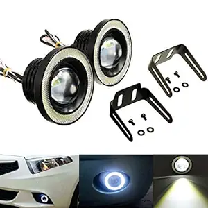 AutoBizarre Car Fog Lamp Angel Eye LED DRL Projector Cob Light 89mm (3.5 inches Front) (2.5 inches Back) - Set of 2