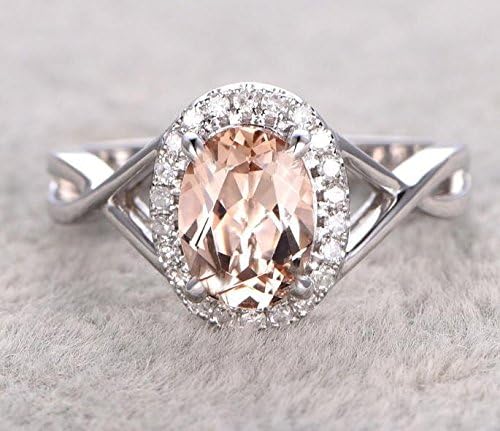 1.25 carat Morganite and Diamond Engagement Ring in 10k White Gold for Women