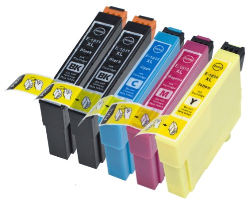 5 Multipack de alta capacidad Epson T1816 / Epson 18XL / Epson 18 Cartuchos Compatibles 2 negro, 1 ciano, 1 magenta, 1 amarillo para Epson Expression Home XP-102, Expression Home XP-202, Expression Home XP-205, Expression Home XP-30, Expression Home XP-302, Expression Home XP-305, Expression Home XP-402, Expression Home XP-405, Expression Home XP-405WH, Expression Home XP-212, Expression Home XP-215, Expression Home XP-312, Expression Home XP-315, Expression Home XP-412, Expression Home XP-415.