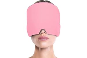 DIKO Żelowa czapka chłodząca, maska na migrenę, elastyczne wkładki chłodzące na głowę, do terapii zimnej, zestaw chłodzący, maska do spania, czapka lodowa na bóle głowy (różowa)