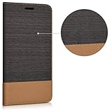 kwmobile Hülle für Huawei Nova - Bookstyle Case Handy Schutzhülle Textil mit Kunstleder - Klapphülle Cover Anthrazit Braun - 