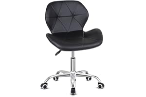 HADWIN Modern Faux Leather Swivel Desk Chair, Height Adjustable Padded Armless Ergonomic Home Office Chair, Black