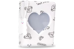 AWAVM Mini album photo Kpop - 7,6 cm -Porte-cartes Kpop - Classeur pour cartes photo - 40 pochettes avec joli pendentif pour collection de photos (blanc)