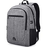 NUBILY Sac à Dos Ordinateur Portable 15,6 Pouces Léger Imperméable PC Collège École USB Affaires Voyage Loisirs Grande Homme Femme Gris