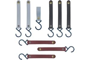 ONEBO Pack of 9 Leather S Hooks, S Hooks with Leather Loop, Leather Straps with Hooks, for Hanging, Camping Hooks, Handlebar Hooks for Coat, Towel, Kitchen, Bathroom (3 Colours)