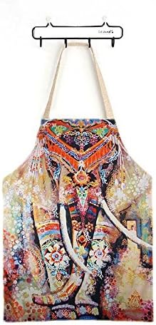 100% Kitchen Cooking Apron Customized Bohemian Elephant Print Eco Friendly Linen Aprons For Women Men