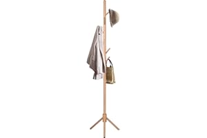 T-LOVENDO.ES Perchero De Pie Madera de Haya Natural Con 8 Ganchos Estilo Árbol Minimalista | Colgador Ropa Sombreros Bolsos Fácil Montaje | Organizador Entrada Dormitorio Salón Oficina Compacto Estable Ligero