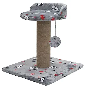 Mellifluous Soft Cartoon Print Flannel Cat Scratching Post Activity Tree with Sisal Rope (Grey)