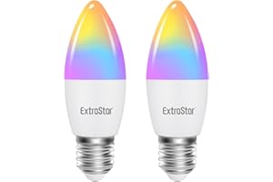 EXTRASTAR Smart LED Kerze Lampe E27, 6w Glühbirne 2700-6500K Dimmbar Birne 16 Millionen, auf NUR 2.4 GHz Netzwerk, Kompatibel mit mit Alexa und Google Home, 2 Stück