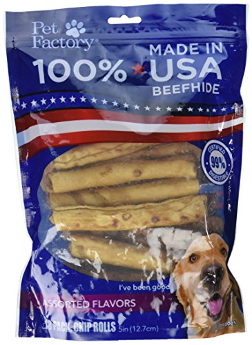 Pet Factory 78117 Assorted Flavored (Beef & Chicken) Chip Rolls 5" 18 Pack. Made in USA