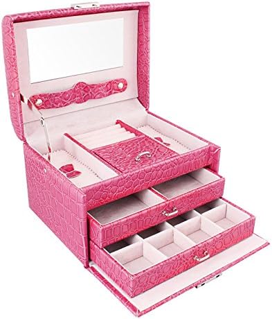 NirongLavie Faux Leather Jewelry Box Drawer Jewelry Organiser,Rose Red