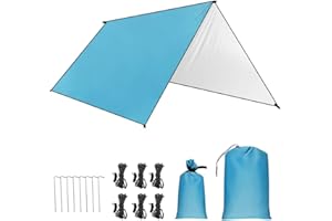 GROOFOO Camping de Lona 3 x 3m/3 x 4.45m, Camping Impermeable Lona con Cuerdas y Clavijas,Portátil Tarp de UV Protección para Acampar, Picnic, Senderismo y Al Aire Libre (Azul/Verde)