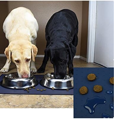 Pet Feeding Mat, EverFabulous Anti-Slip Non-spill Waterproof Premium Silicone Pet Food Mat for Dogs Cats Bowls (Large, Deep Blue)