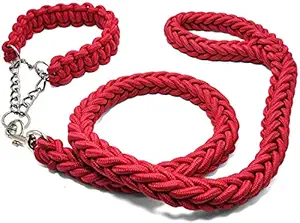 The DDS Store Strong Dog Pet Lead Leash Splitter Coupler with Clip Dag Choke Chain Collar Cord Nylon Dog Leash for Small & Medium Dogs with Extra Strong Brass Snap Hook, (RED)