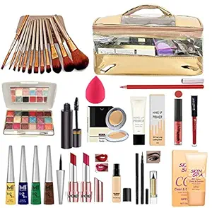 volo All In One Makeup Kit(2 Lipstick,4 Eyeliners, Eye Shadow, Cream, Sindoor, 1 Liquid Lipstick, Concealer, Mascara, Pen Eyeliner, Compact, Primer, Kajal, Lip Liner, Makeup Brush Set, Puff, 1 Kit Pouch )Set of 30 Pc (Maroon) (Red)