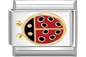 Quiges - Modulo Charm Link in stile italiano da 9 mm in acciaio inox coccinella per bracciali in stile Italian Links