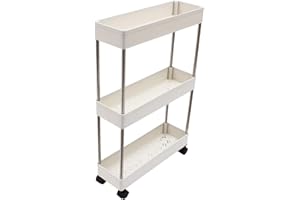 InSyoForeverEC Nischenwagen Küchenwagen mit 3 Ebenen Nischen Ordnungswagen Rollwagen Nischenregal auf Rollen，Regal schmal Nischenrollwagen für Küche Büro Bad