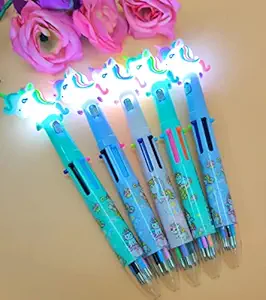 Tera13 Unicorn 10 in 1 Pen led Pen for Kids Girls Cartoon Stylish Pen Return Gift Birthday Party (5 Piece)