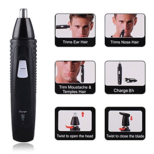 3 in 1 Wiederaufladbare Nasen-Ohr-Bart-Haar-Trimmer Portable Edelstahl+ABS Unisex Nasenhaarentfernung Epilierer für Nase/Ohren/Bart/Haar Gesicht Shave - 6